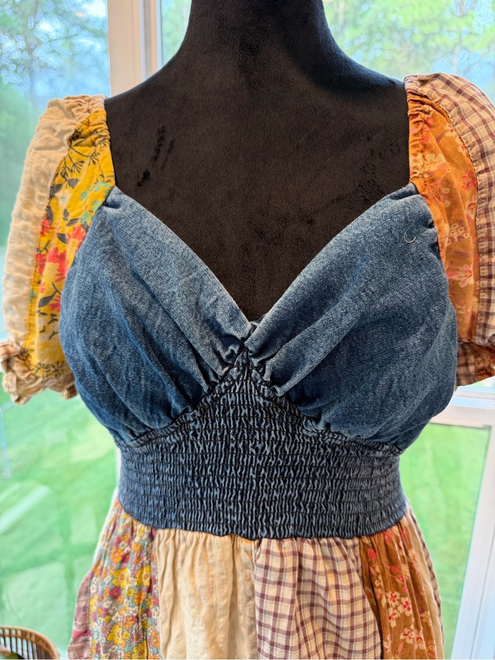 NEW Young threads Boho Patchwork Midi Dress Denim Bodice boho hippie festival - Picture 4 of 6